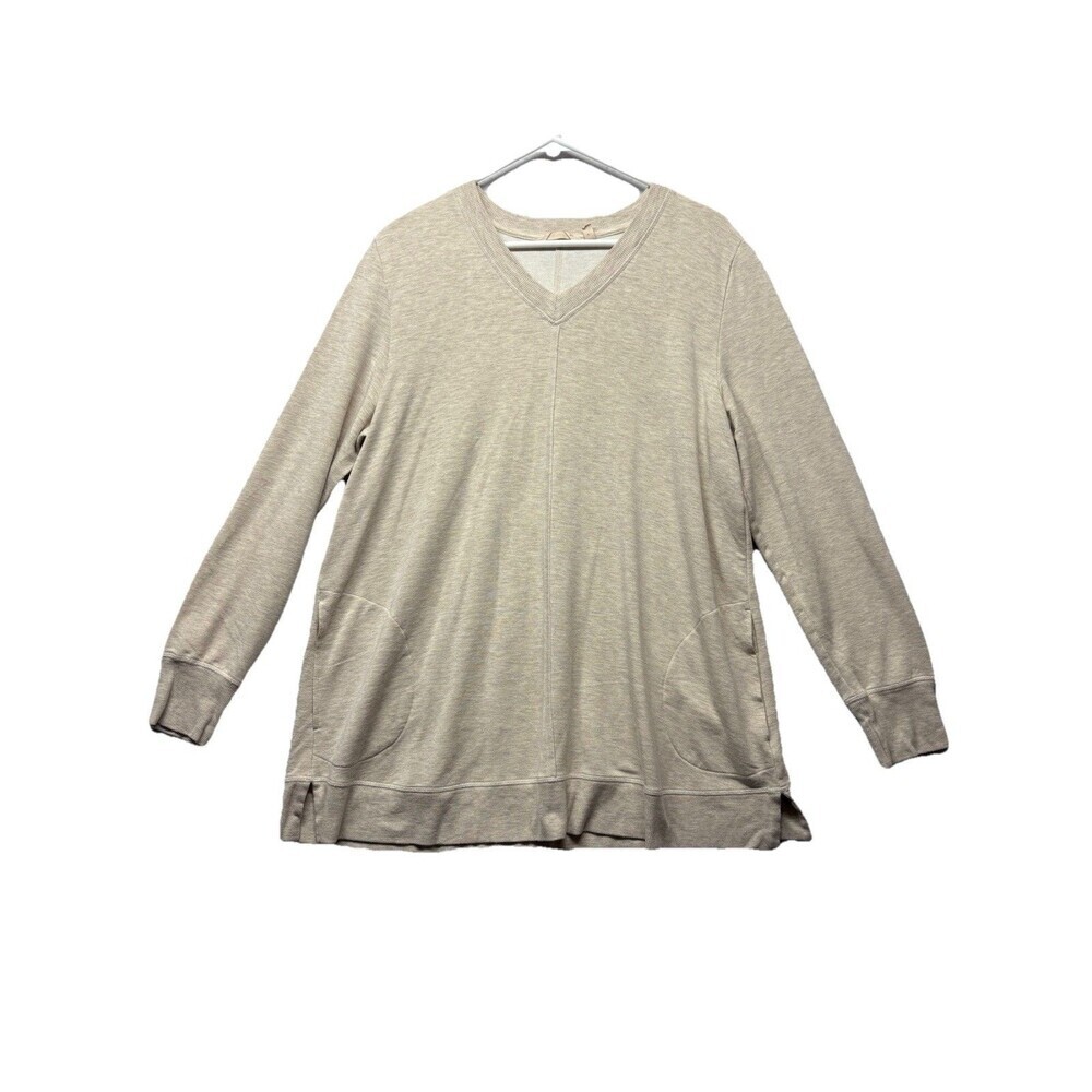 Soft Surroundings Siesta Pullover Tunic Top V Neck Beige Sz XL Viscose Pockets